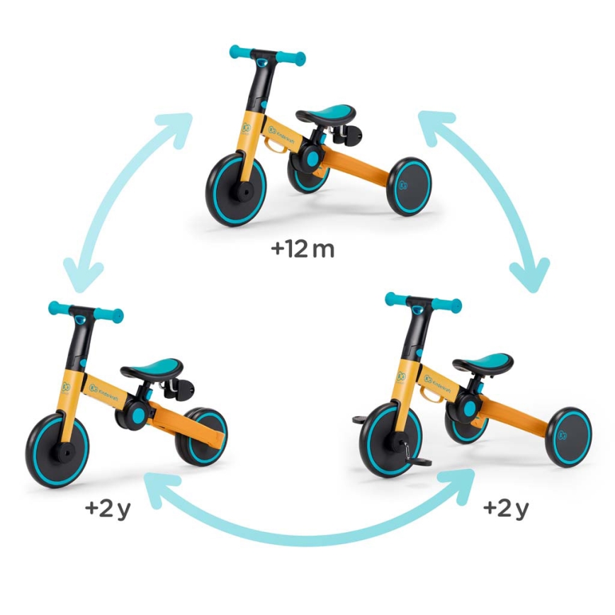KINDERKRAFT - Børne løbecykel 3-i-1 4TRIKE gul/turkis