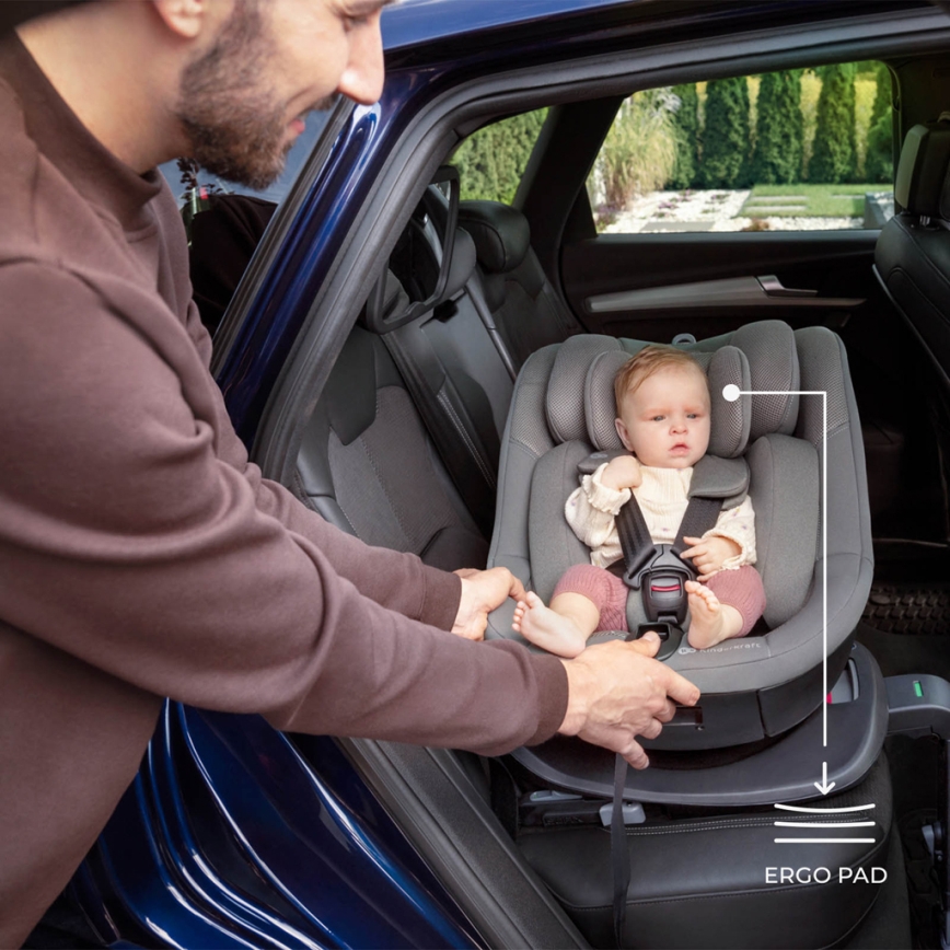 KINDERKRAFT - Autostol med drejbar base I-GUARD i-Size 40-105 cm grå