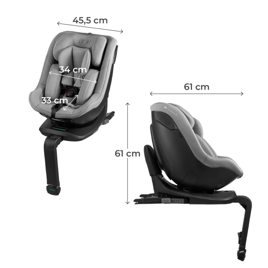 KINDERKRAFT - Autostol med drejbar base I-GUARD i-Size 40-105 cm grå