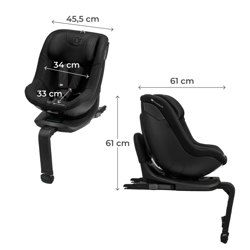 KINDERKRAFT - Autostol med drejbar base I-GUARD PRO i-Size 61-105 cm sort