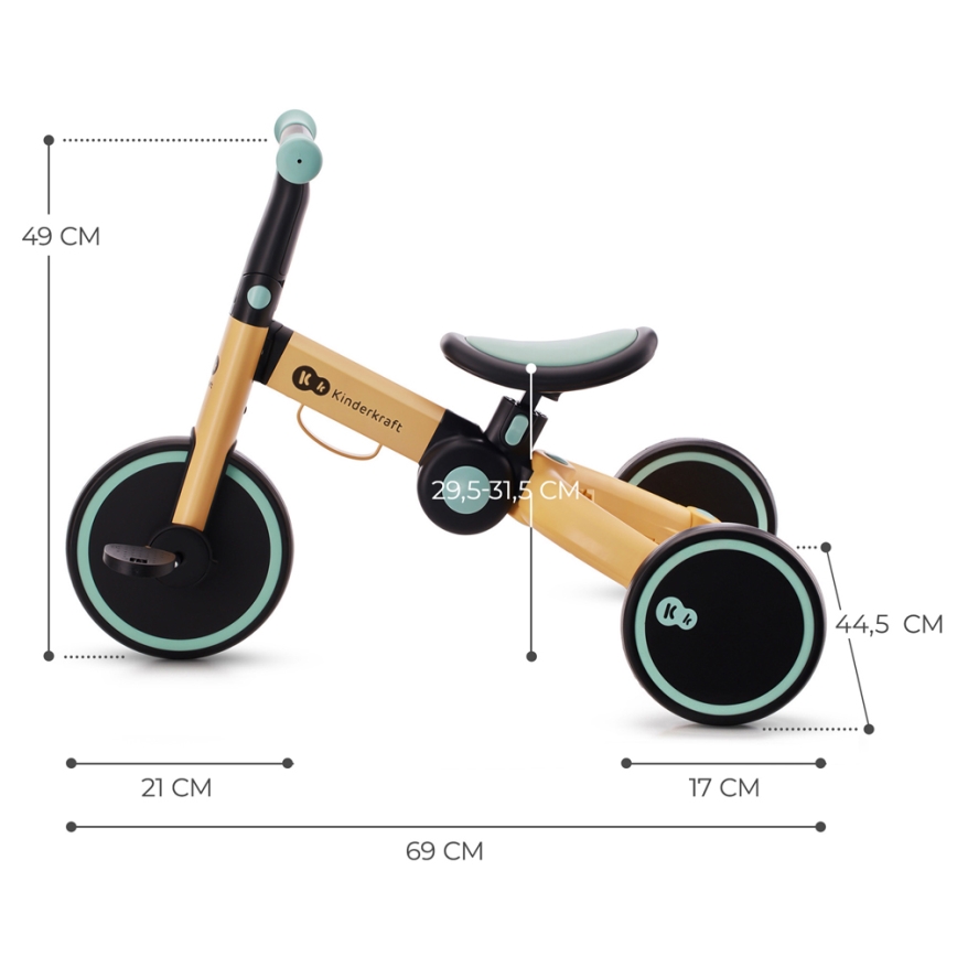 KINDERKRAFT - Balancecykel 3-i-1 4TRIKE gul/mintgrøn