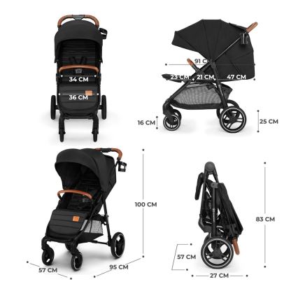 KINDERKRAFT - Barnevogn GRANDE PLUS sort