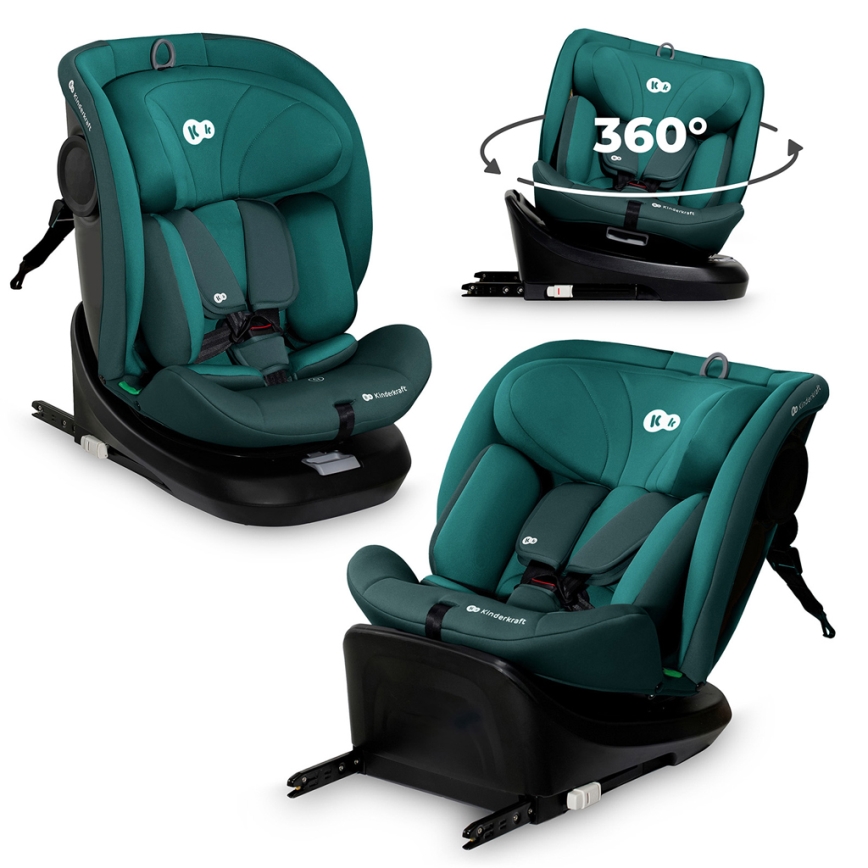 KINDERKRAFT - Bilstol med drejbar base I-GROW i-Size 40-150 cm turkis