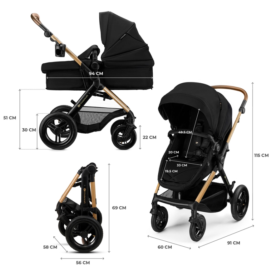 KINDERKRAFT - Kombineret klapvogn 3-i-1 MOOV 2 XL Air Black