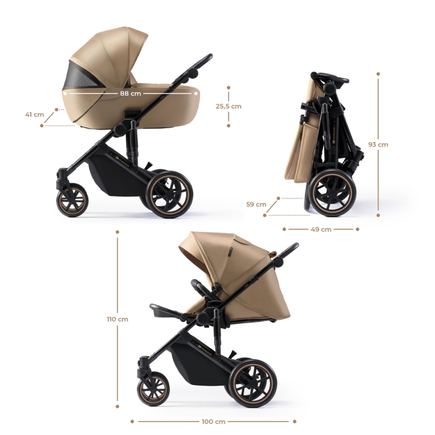 KINDERKRAFT - Multifunktionel barnevogn 2-i-1 PRIME 2 beige