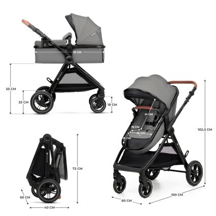 KINDERKRAFT - Multifunktionel barnevogn 3-i-1 ESME Moonlight grå + autostol MINK PRO