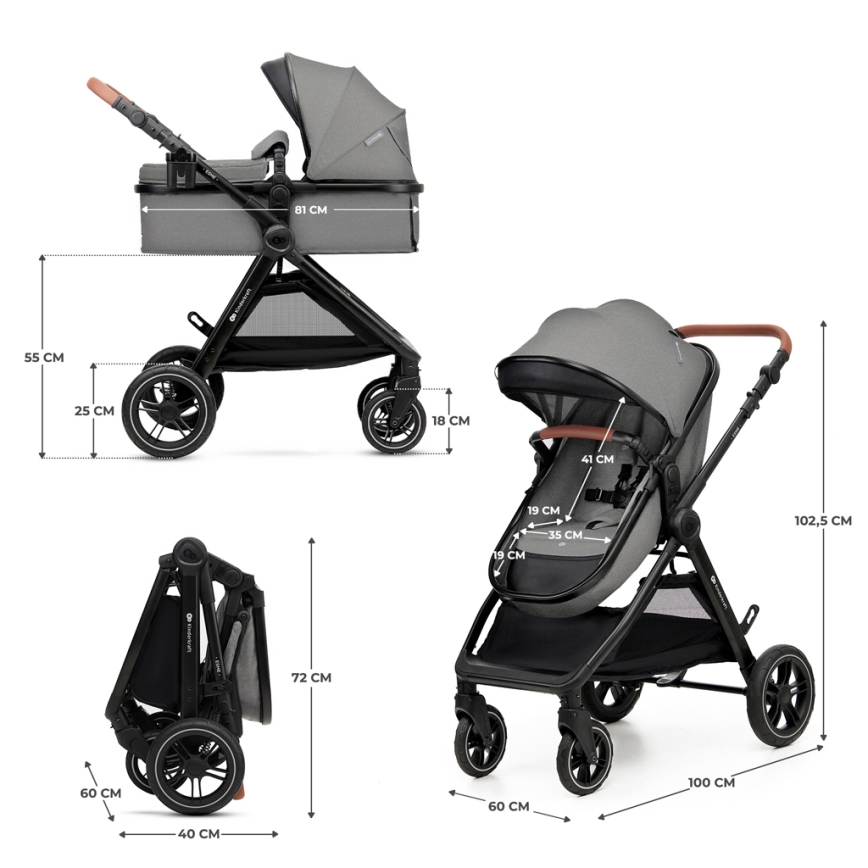 KINDERKRAFT - Multifunktionel barnevogn 3-i-1 ESME Moonlight grå + autostol MINK PRO
