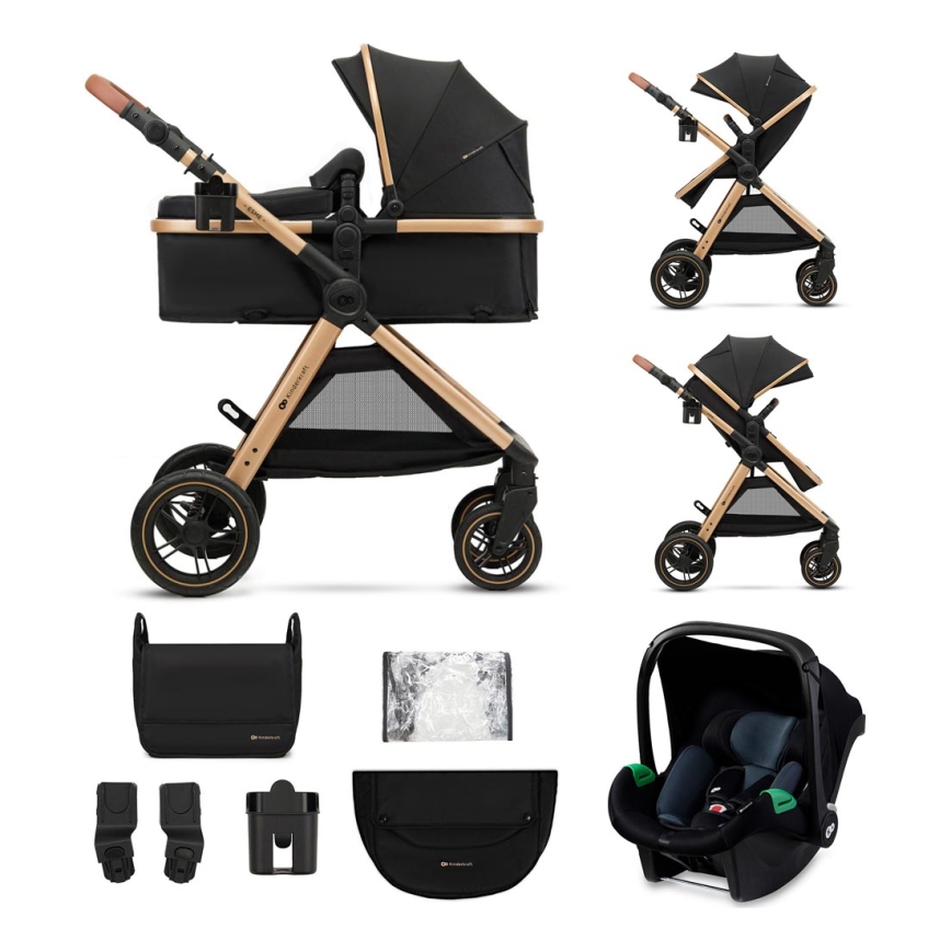 KINDERKRAFT - Multifunktionel barnevogn 3-i-1 ESME Pure sort + autostol MINK PRO