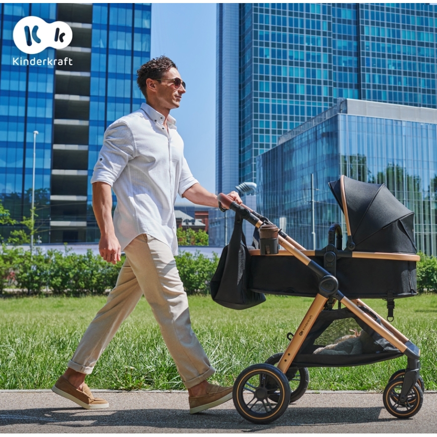 KINDERKRAFT - Multifunktionel barnevogn 3-i-1 ESME Pure sort + autostol MINK PRO