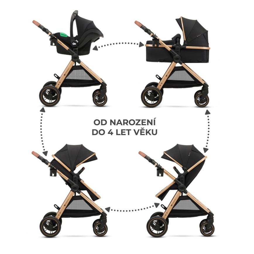 KINDERKRAFT - Multifunktionel barnevogn 3-i-1 ESME Pure sort + autostol MINK PRO