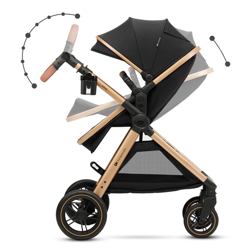 KINDERKRAFT - Multifunktionel barnevogn 3-i-1 ESME Pure sort + autostol MINK PRO