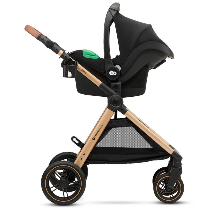 KINDERKRAFT - Multifunktionel barnevogn 3-i-1 ESME Pure sort + autostol MINK PRO