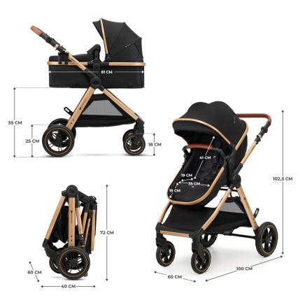 KINDERKRAFT - Multifunktionel barnevogn 3-i-1 ESME Pure sort + autostol MINK PRO