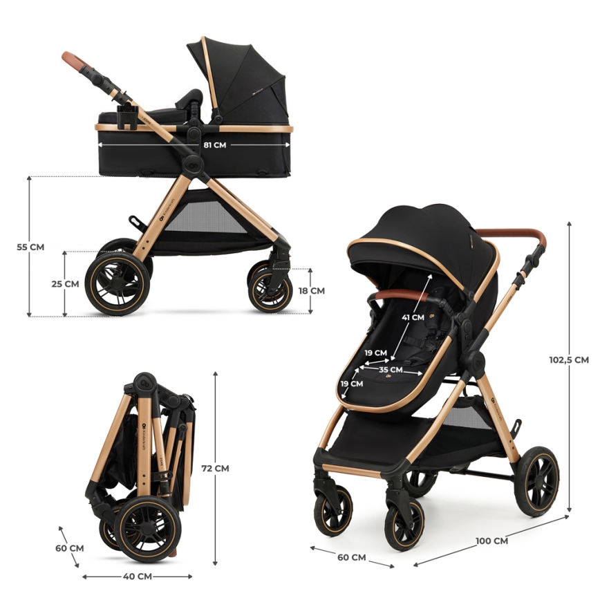 KINDERKRAFT - Multifunktionel barnevogn 3-i-1 ESME Pure sort + autostol MINK PRO