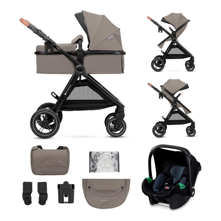 KINDERKRAFT - Multifunktionel barnevogn 3-i-1 ESME Sandbeige + autostol MINK PRO
