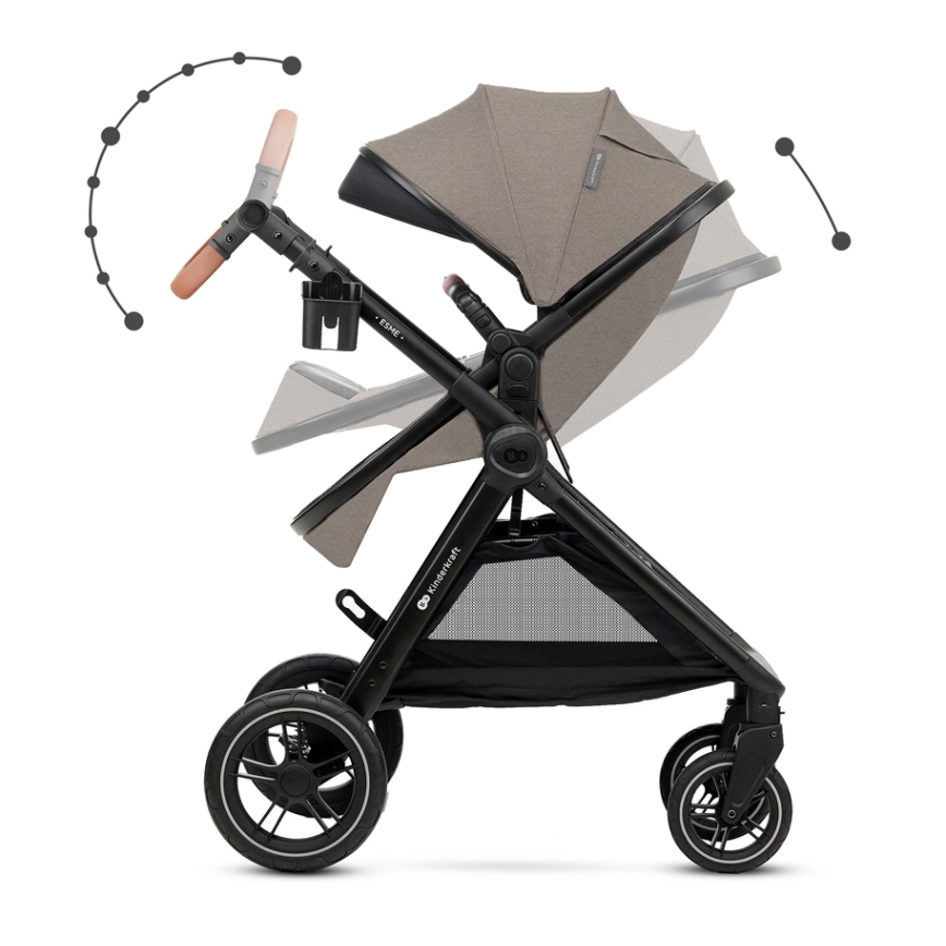 KINDERKRAFT - Multifunktionel barnevogn 3-i-1 ESME Sandbeige + autostol MINK PRO