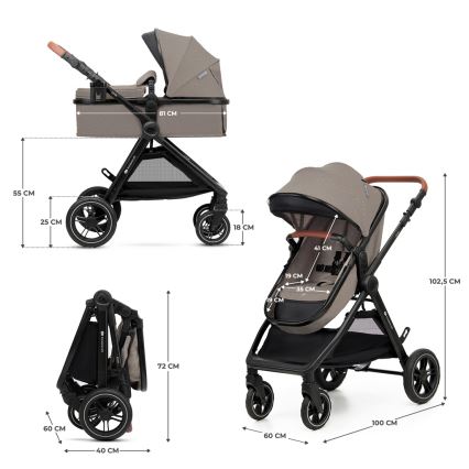 KINDERKRAFT - Multifunktionel barnevogn 3-i-1 ESME Sandbeige + autostol MINK PRO