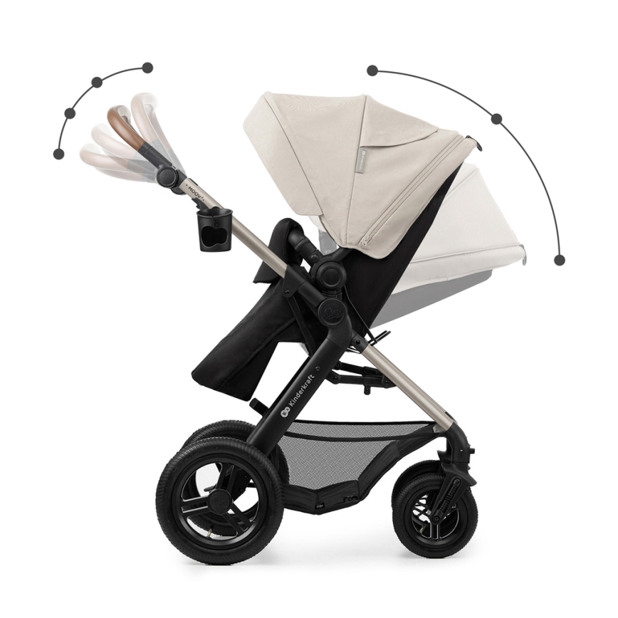 KINDERKRAFT - Multifunktionel barnevogn 3-i-1 MOOV 2 AIR Moonlight grå + autostol MINK PRO