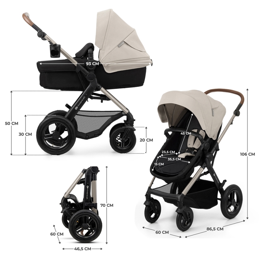 KINDERKRAFT - Multifunktionel barnevogn 3-i-1 MOOV 2 AIR Moonlight grå + autostol MINK PRO