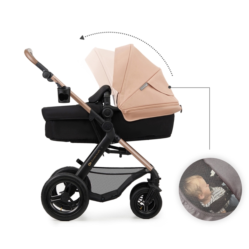KINDERKRAFT-Multifunktionel barnevogn 3-i-1 MOOV 2 AIR Sandbeige + autostol MINK PRO