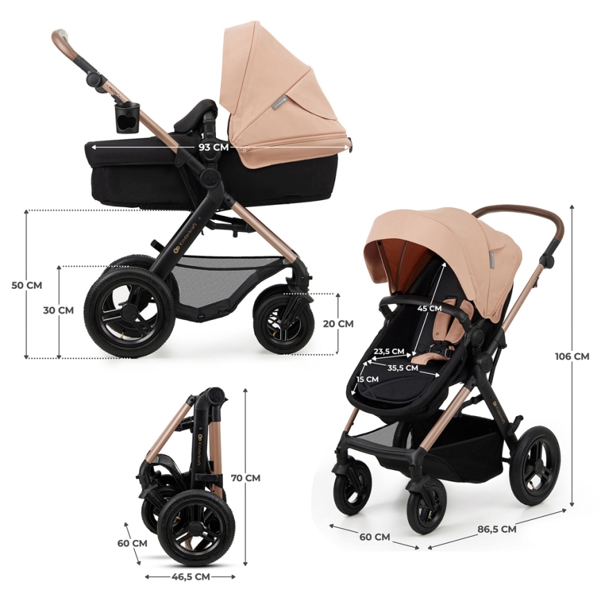KINDERKRAFT-Multifunktionel barnevogn 3-i-1 MOOV 2 AIR Sandbeige + autostol MINK PRO