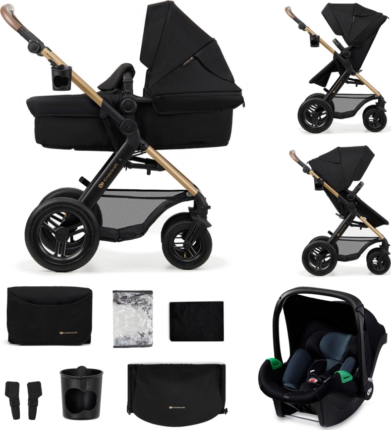 KINDERKRAFT-Multifunktionel barnevogn 3-i-1 MOOV 2 AIR sort + autostol MINK PRO