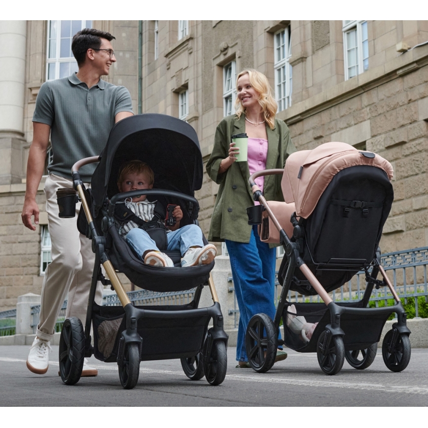 KINDERKRAFT-Multifunktionel barnevogn 3-i-1 MOOV 2 AIR sort + autostol MINK PRO