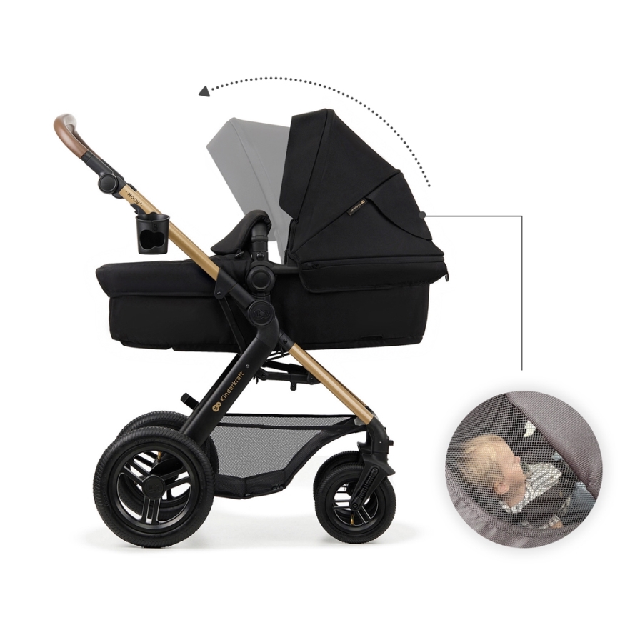 KINDERKRAFT-Multifunktionel barnevogn 3-i-1 MOOV 2 AIR sort + autostol MINK PRO