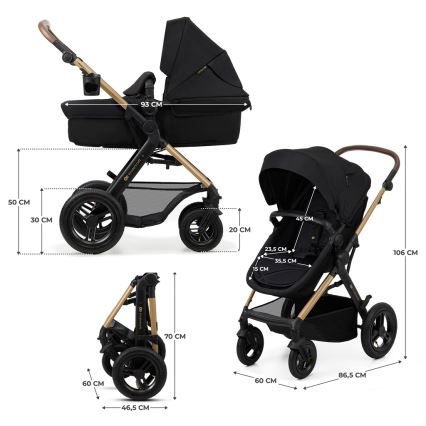 KINDERKRAFT-Multifunktionel barnevogn 3-i-1 MOOV 2 AIR sort + autostol MINK PRO