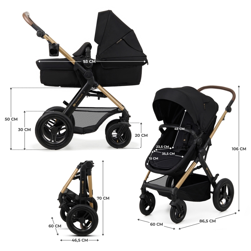 KINDERKRAFT-Multifunktionel barnevogn 3-i-1 MOOV 2 AIR sort + autostol MINK PRO