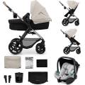 KINDERKRAFT-Multifunktionel barnevogn 3-i-1 MOOV 2 Moonlight grå + autostol MINK PRO