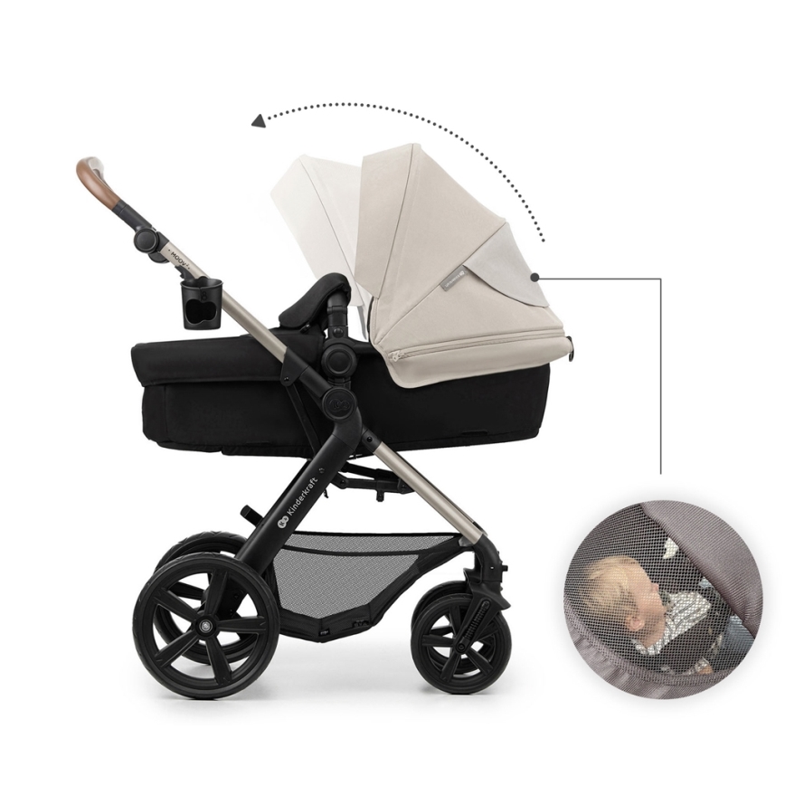 KINDERKRAFT-Multifunktionel barnevogn 3-i-1 MOOV 2 Moonlight grå + autostol MINK PRO