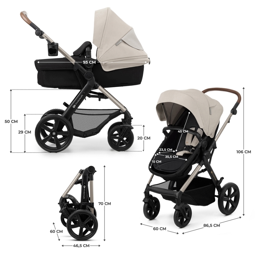 KINDERKRAFT-Multifunktionel barnevogn 3-i-1 MOOV 2 Moonlight grå + autostol MINK PRO