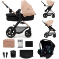 KINDERKRAFT - Multifunktionel barnevogn 3-i-1 MOOV 2 Sandbeige + autostol MINK PRO