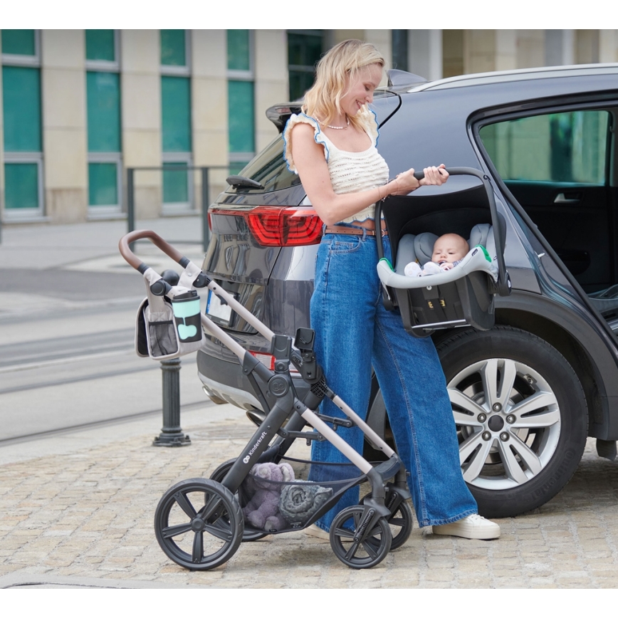 KINDERKRAFT - Multifunktionel barnevogn 3-i-1 MOOV 2 Sandbeige + autostol MINK PRO
