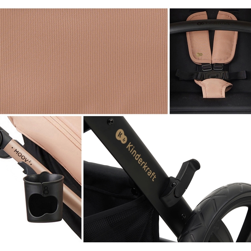 KINDERKRAFT - Multifunktionel barnevogn 3-i-1 MOOV 2 Sandbeige + autostol MINK PRO