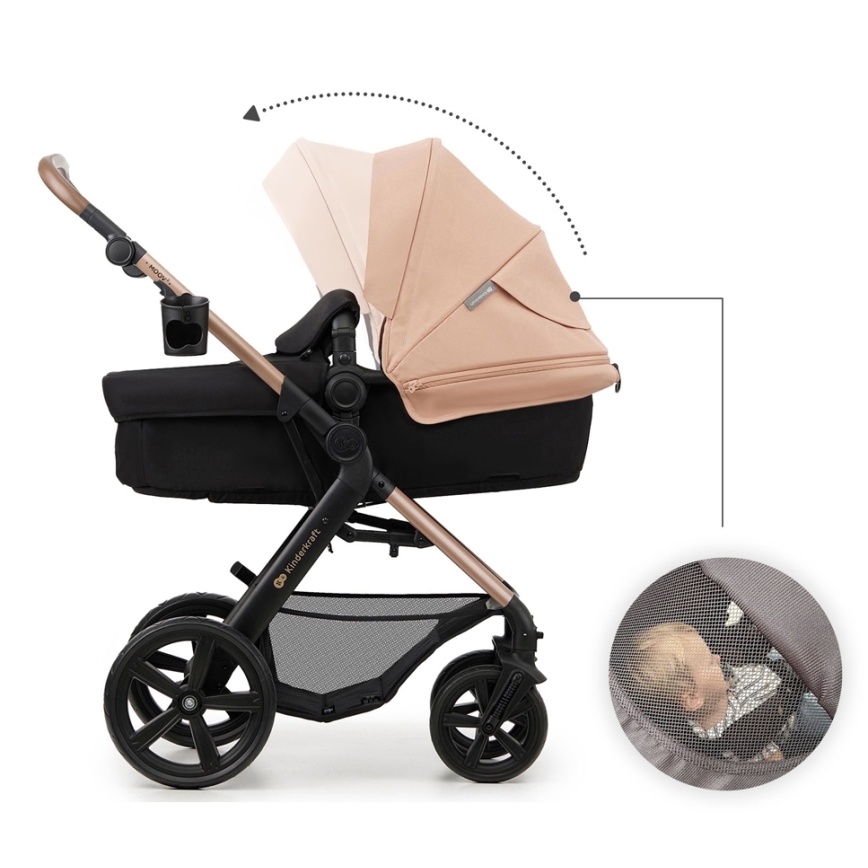 KINDERKRAFT - Multifunktionel barnevogn 3-i-1 MOOV 2 Sandbeige + autostol MINK PRO