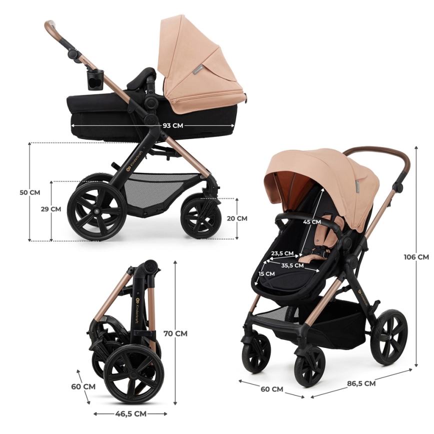 KINDERKRAFT - Multifunktionel barnevogn 3-i-1 MOOV 2 Sandbeige + autostol MINK PRO