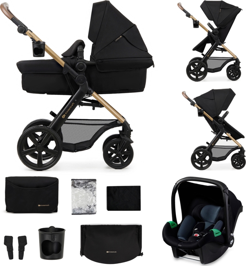 KINDERKRAFT - Multifunktionel barnevogn 3-i-1 MOOV 2 sort + autostol MINK PRO