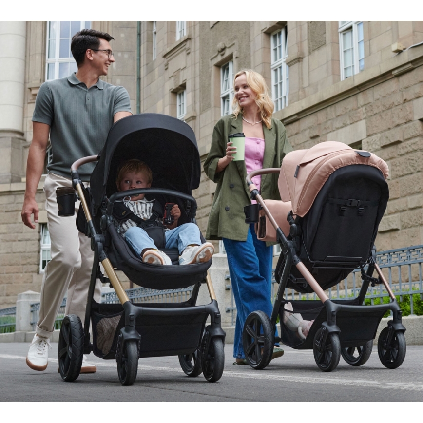 KINDERKRAFT - Multifunktionel barnevogn 3-i-1 MOOV 2 sort + autostol MINK PRO