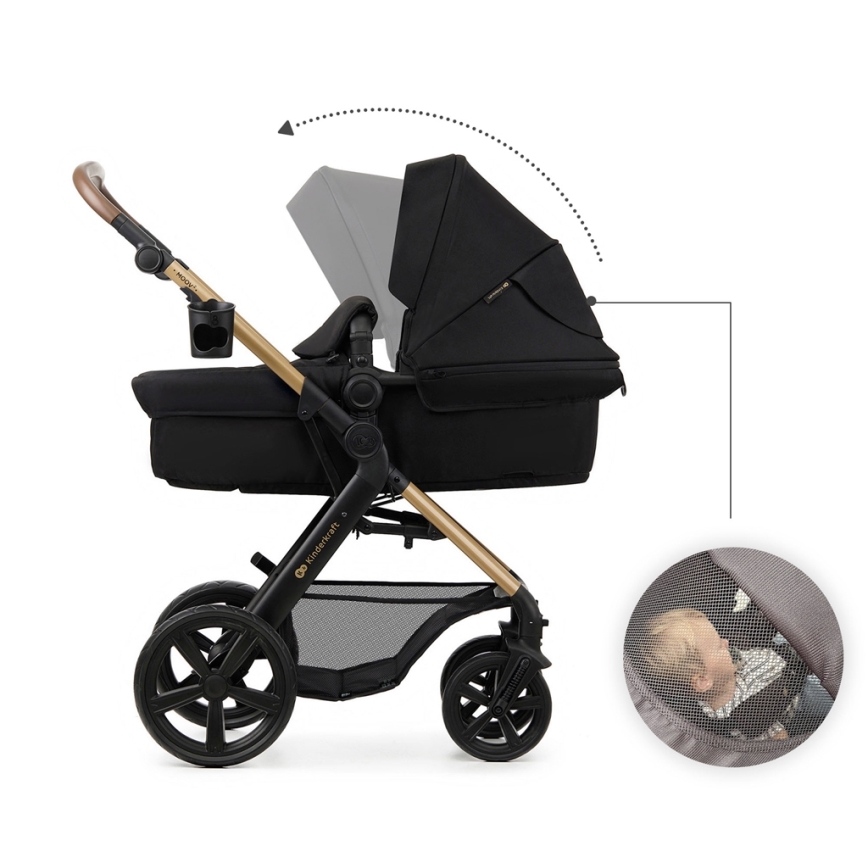KINDERKRAFT - Multifunktionel barnevogn 3-i-1 MOOV 2 sort + autostol MINK PRO