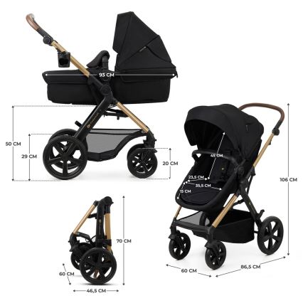 KINDERKRAFT - Multifunktionel barnevogn 3-i-1 MOOV 2 sort + autostol MINK PRO