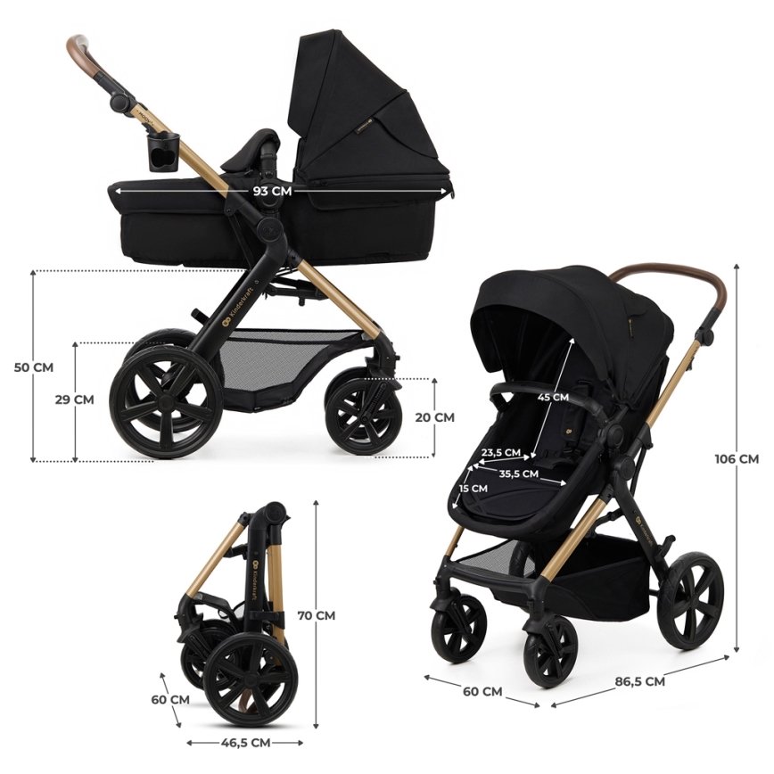 KINDERKRAFT - Multifunktionel barnevogn 3-i-1 MOOV 2 sort + autostol MINK PRO