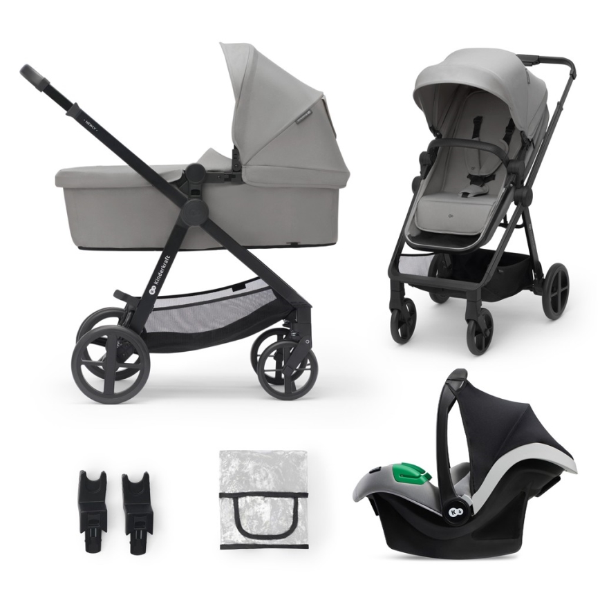 KINDERKRAFT - Multifunktionel barnevogn 3-i-1 NEWLY grå  + autostol MINK PRO