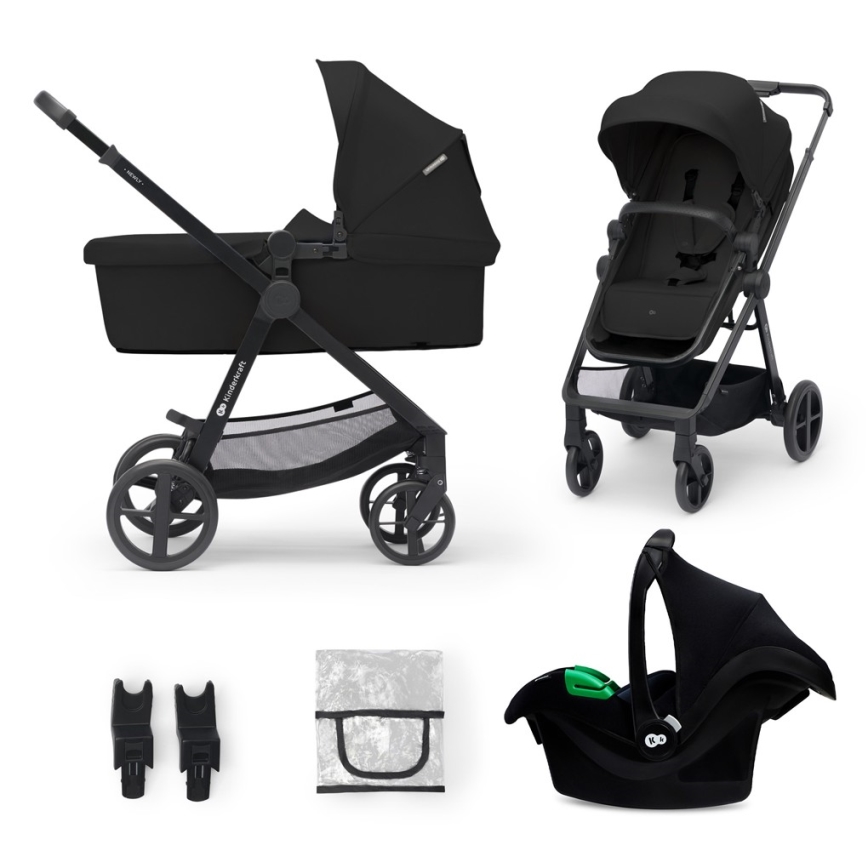 KINDERKRAFT - Multifunktionel barnevogn 3-i-1 NEWLY Klassisk sort  + autostol MINK PRO