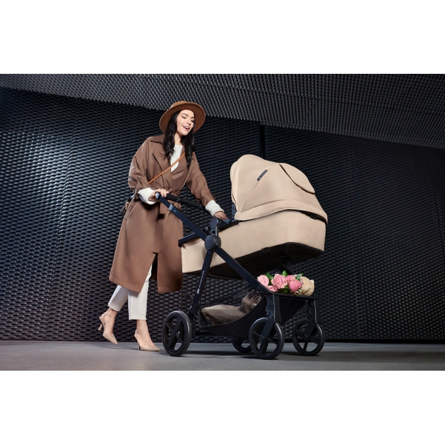 KINDERKRAFT - Multifunktionel barnevogn 4-i-1 NEWLY Klassisk beige + autostol MINK PRO med base ISOFIX