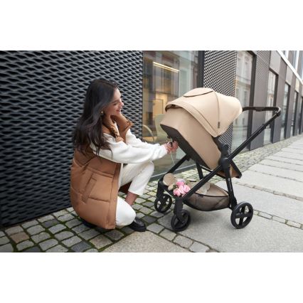KINDERKRAFT - Multifunktionel barnevogn 4-i-1 NEWLY Klassisk beige + autostol MINK PRO med base ISOFIX