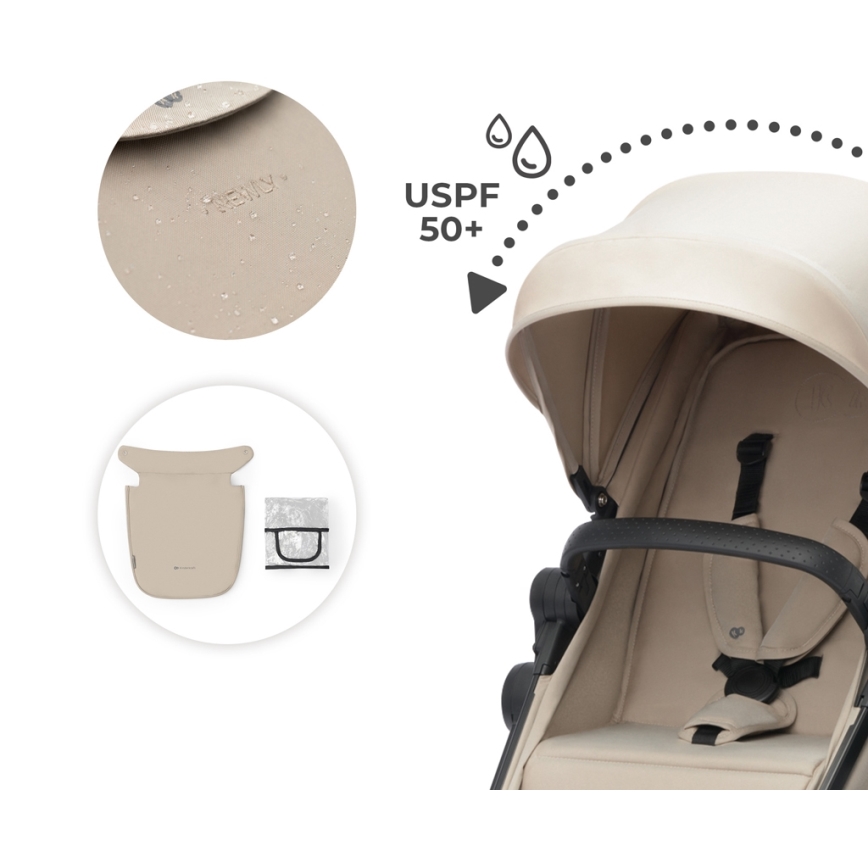 KINDERKRAFT - Multifunktionel barnevogn 4-i-1 NEWLY Klassisk beige + autostol MINK PRO med base ISOFIX