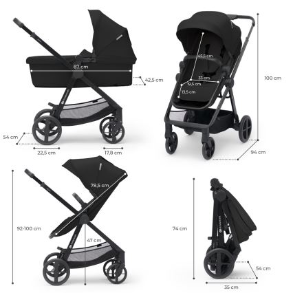 KINDERKRAFT - Multifunktionel barnevogn 4v1 NEWLY Klassisk sort + autostol MINK PRO med base ISOFIX