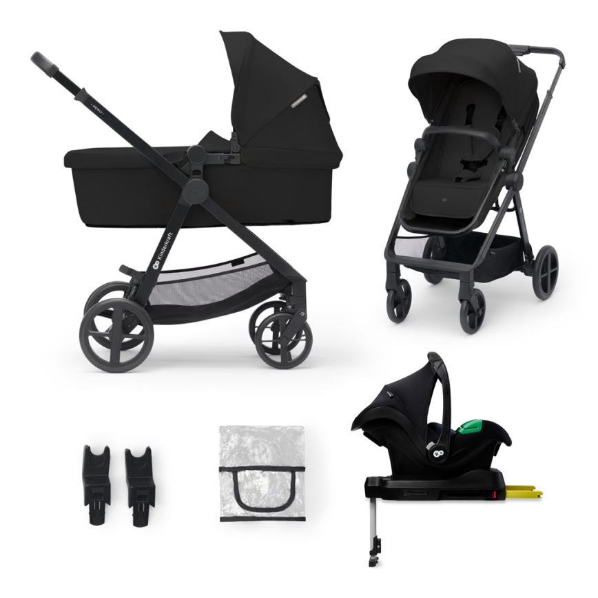 KINDERKRAFT - Multifunktionel barnevogn 4v1 NEWLY Klassisk sort + autostol MINK PRO med base ISOFIX